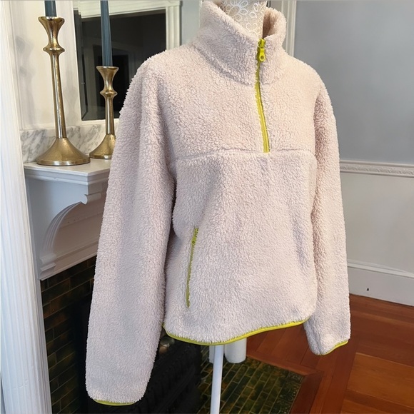 GIRLFRIEND COLLECTIVE Cream & Yellow Trim Half-Zip Fleece Pullover Jacket Size M - Picture 6 of 11